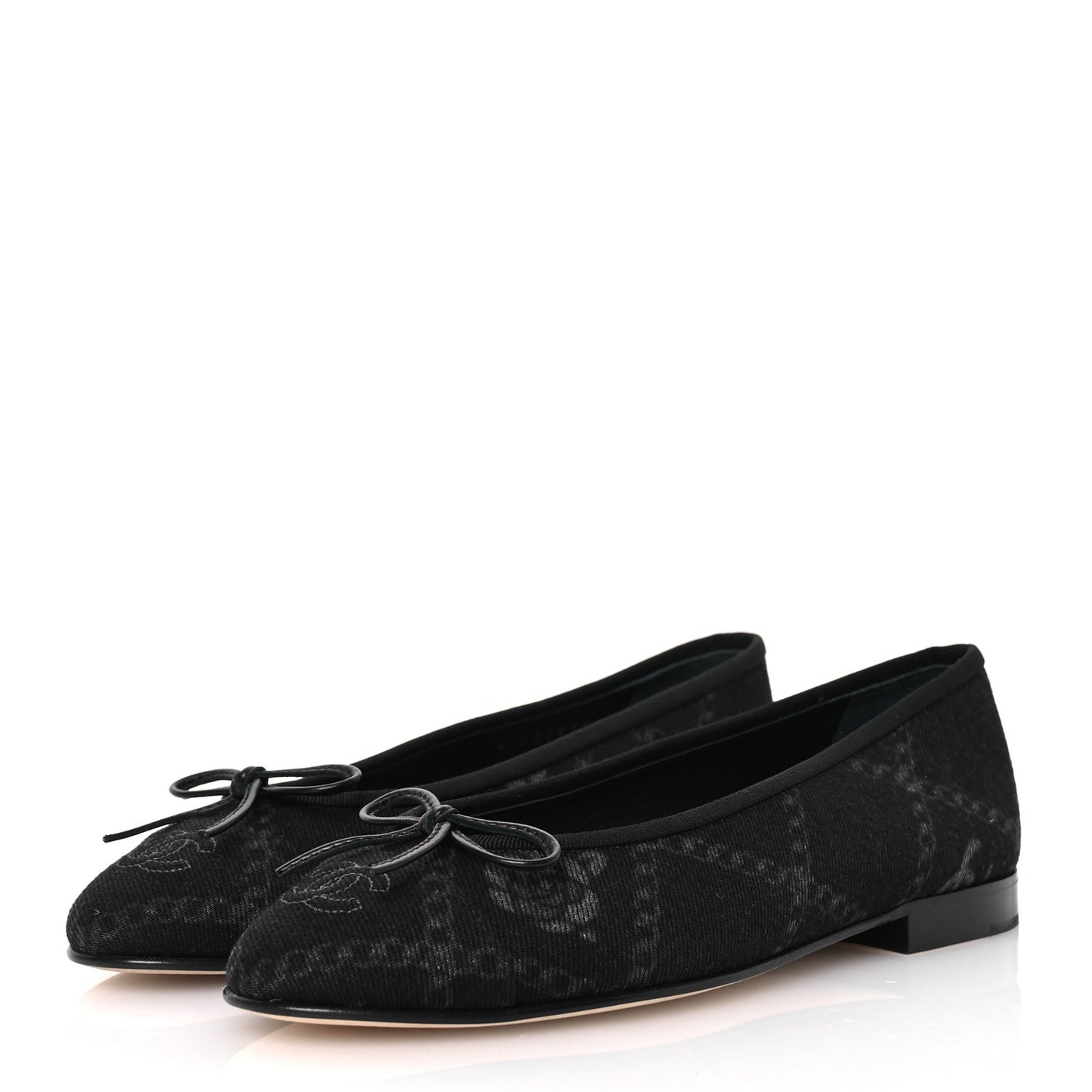 Denim Printed Cap Toe Ballerina Flats 38.5 Black White