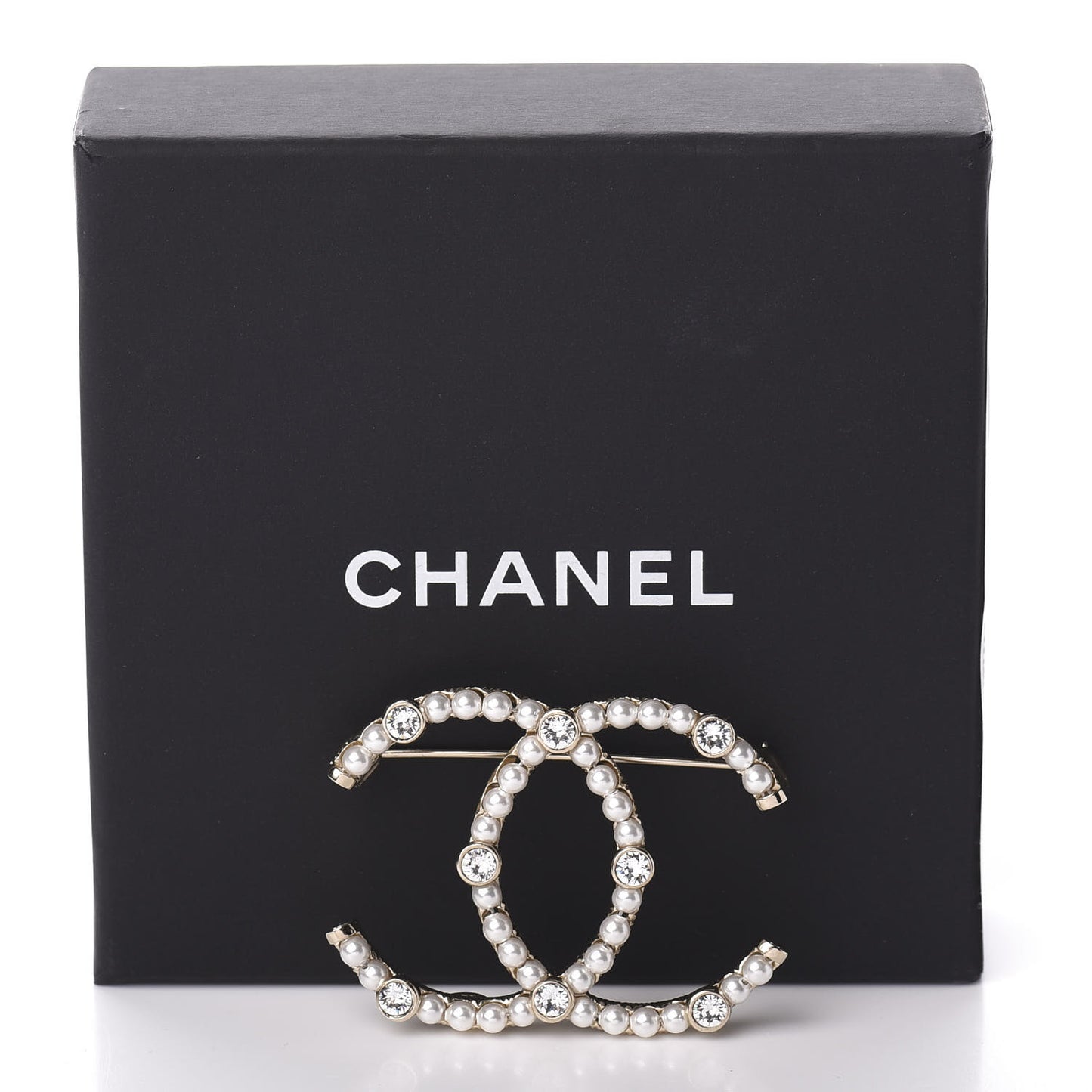 Pearl Crystal CC Charms Brooch Gold