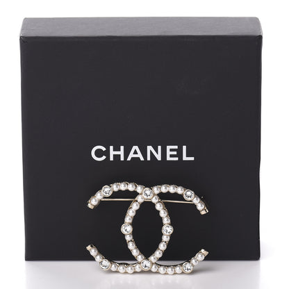 Chanel Pearl Crystal CC Charms Brooch Gold 4 of 4
