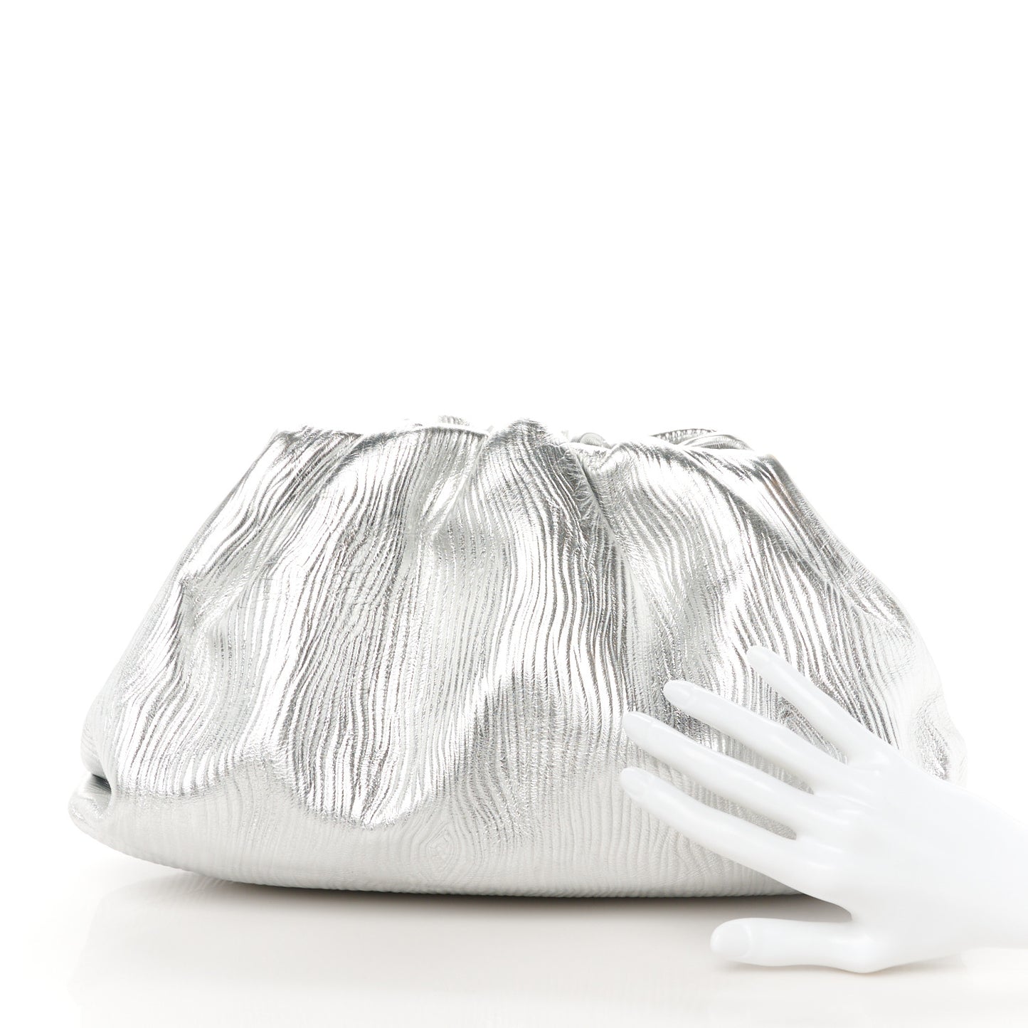 Metallic Bark Calfskin Embossed The Pouch Oversized Clutch Silver