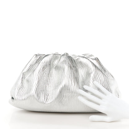Bottega Veneta Metallic Bark Calfskin Embossed The Pouch Oversized Clutch Silver 2 of 10