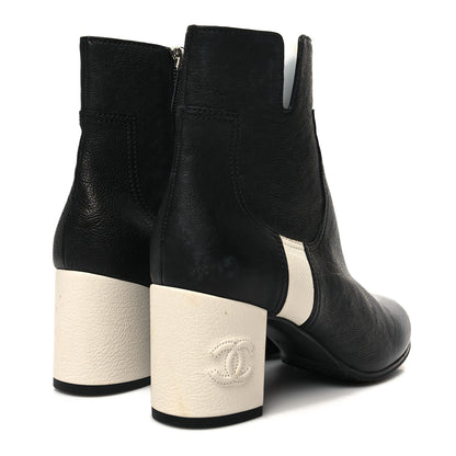 Chanel Goatskin Calfskin CC Short Boots 38.5 Black White 4 of 9