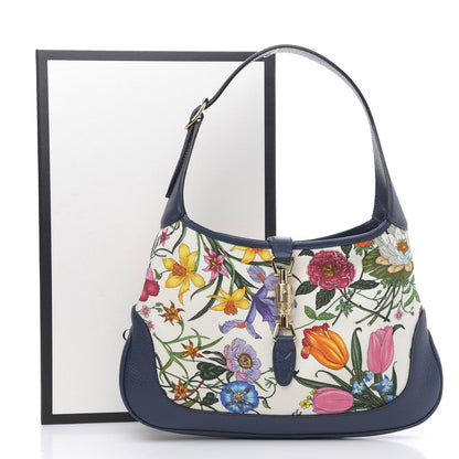 Gucci Canvas Flora Medium Jackie Hobo Blue Agata 10 of 10