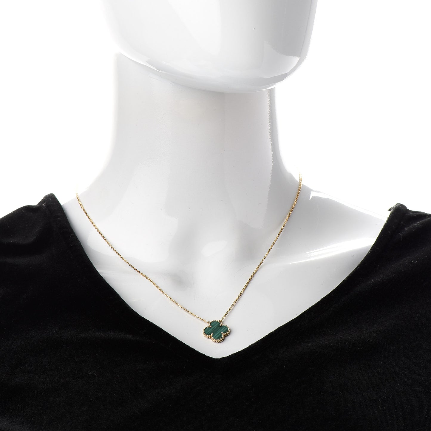 18K Yellow Gold Malachite Vintage Alhambra Pendant Necklace