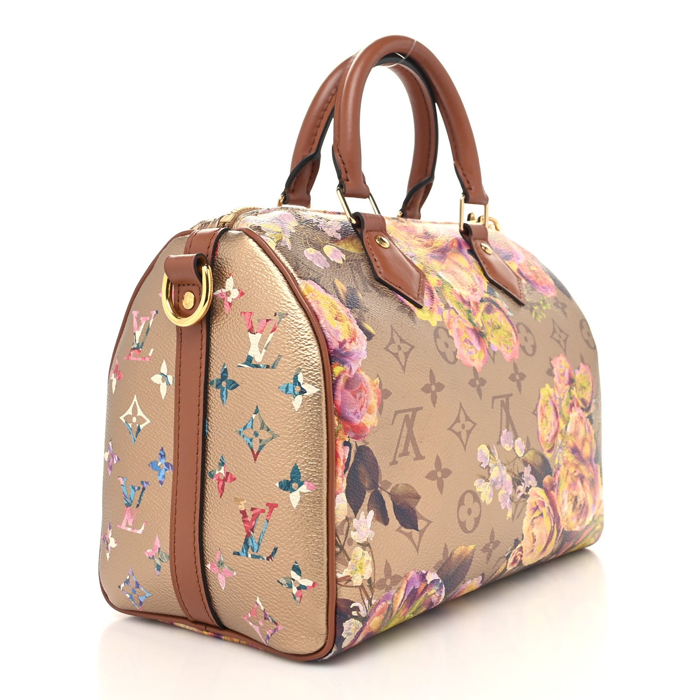 Metallic Monogram LV Garden Speedy Bandouliere 25 Gold