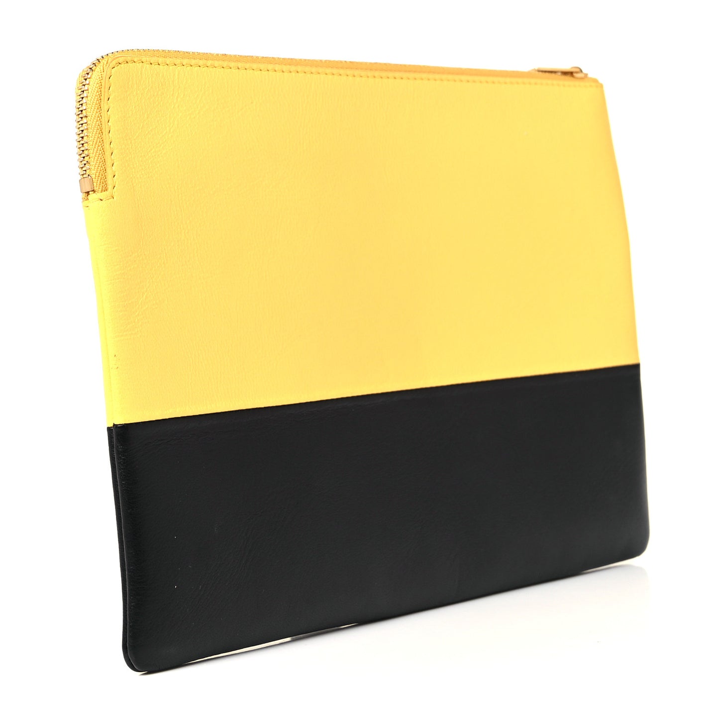 Lambskin Bi-Color Solo Clutch Pouch Sun Yellow Black
