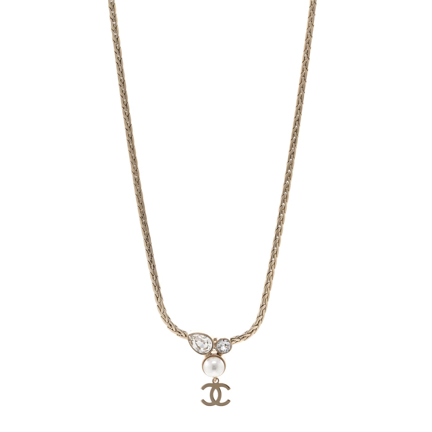 Pearl Crystal CC Teardrop Braided Necklace Gold
