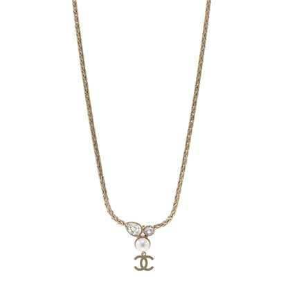 Chanel Pearl Crystal CC Teardrop Braided Necklace Gold 1 of 6