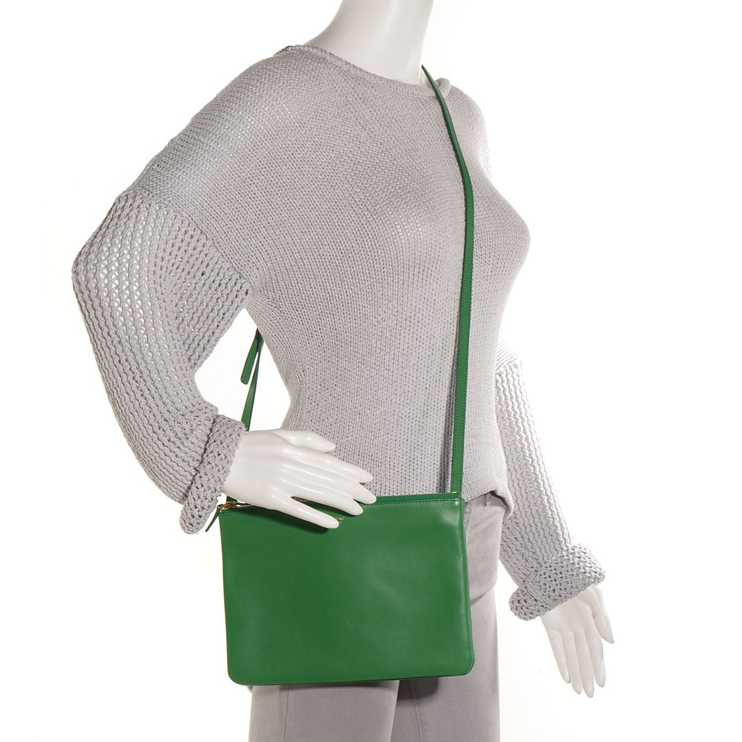 Celine Lambskin Large Trio Crossbody Bag Grass 2 of 7