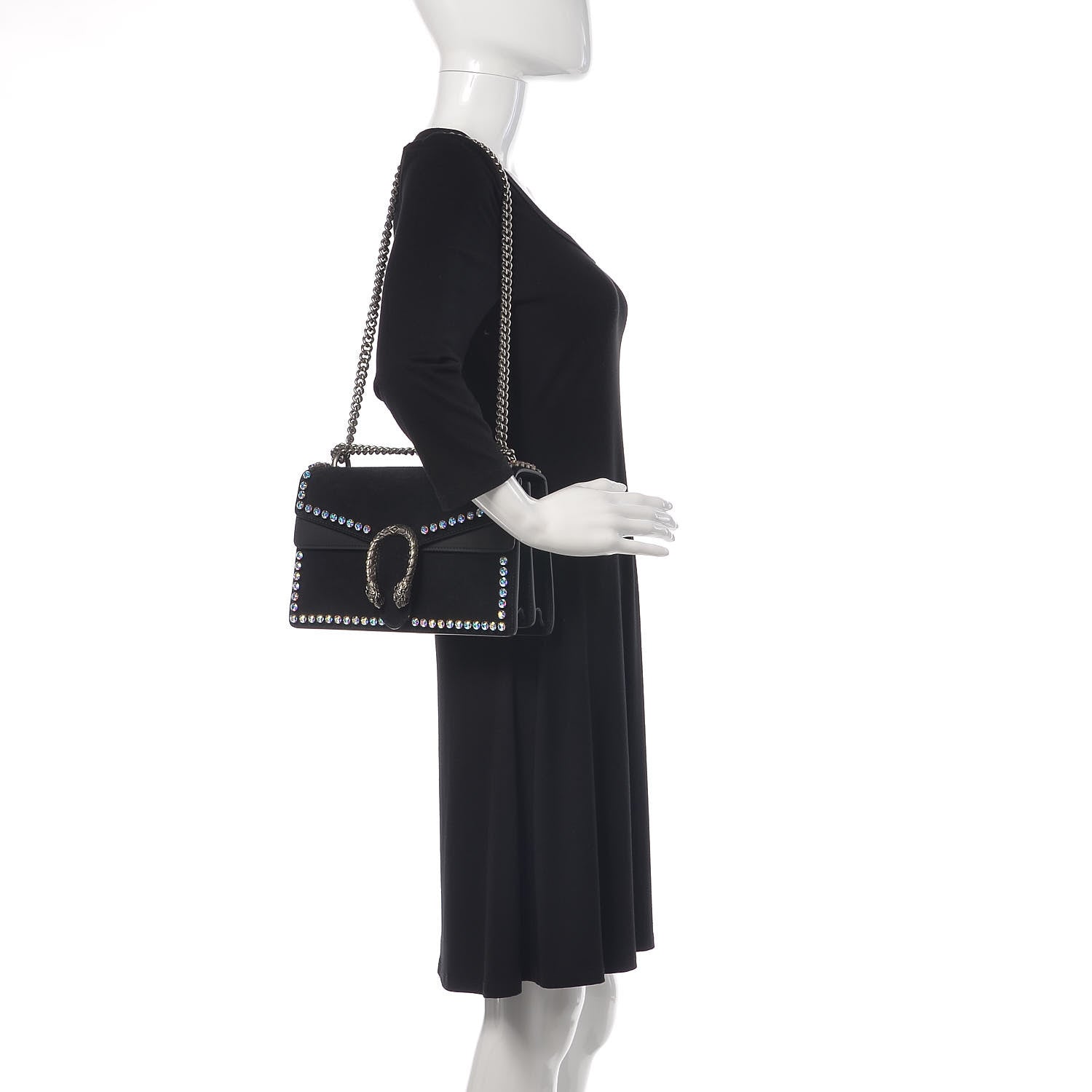 Gucci Suede Crystal Small Dionysus Shoulder Bag Black 3 of 11