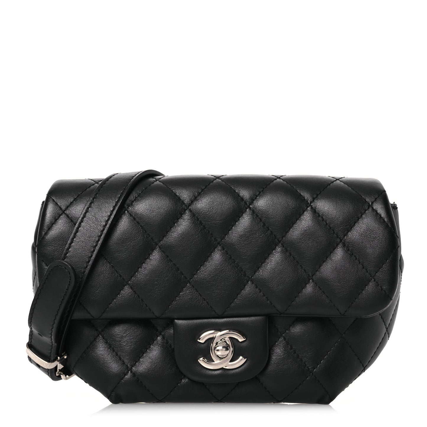 Calfskin Quilted CC Uniform Flap Belt Bag Black