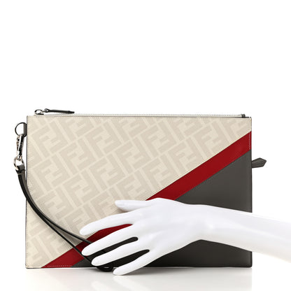 Fendi Glazed Fabric Vitello Liberty FF 1974 Diagonal Flat Clutch Perla Argilla Fragola 2 of 7