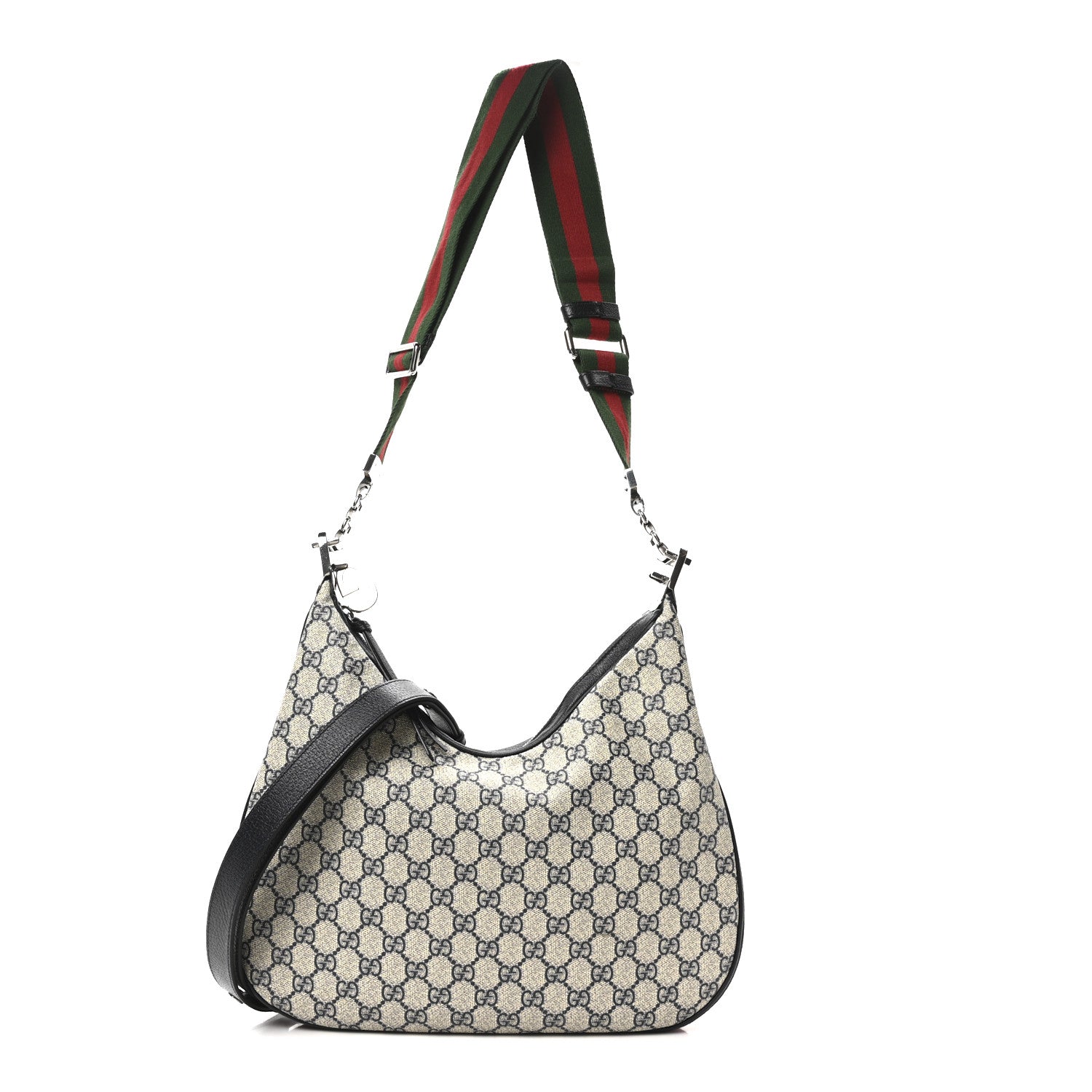 Gucci GG Supreme Monogram Textured Calfskin Web Large Attache Shoulder Bag Beige Blue 1 of 10