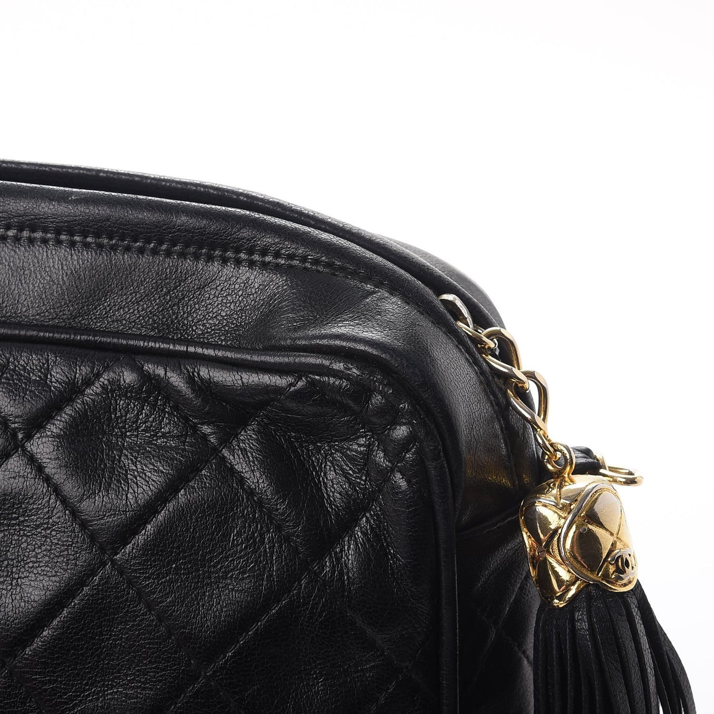 Lambskin Quilted CC Tassel Camera Case Black