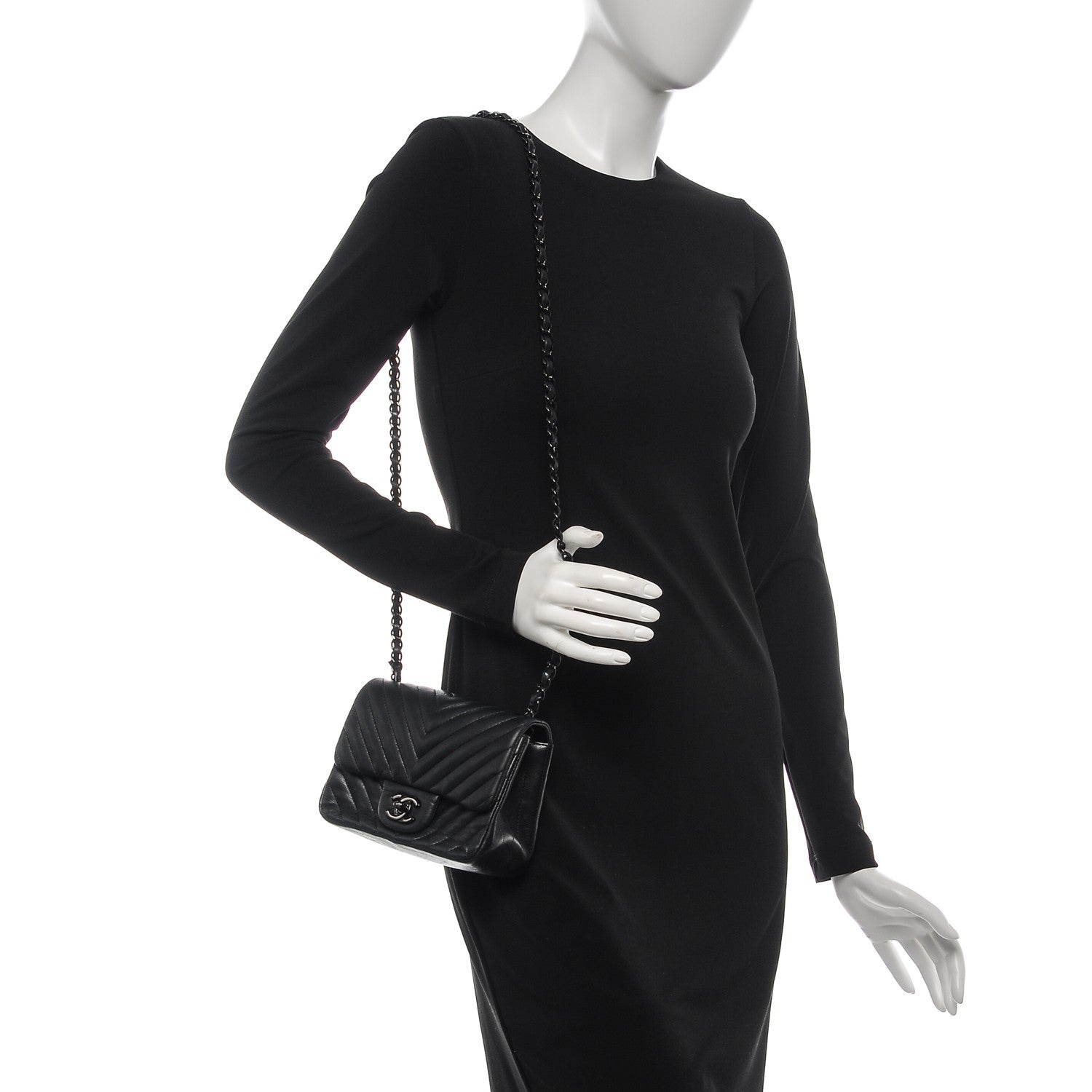 Chanel Lambskin Chevron Quilted Mini Square Flap So Black 2 of 8