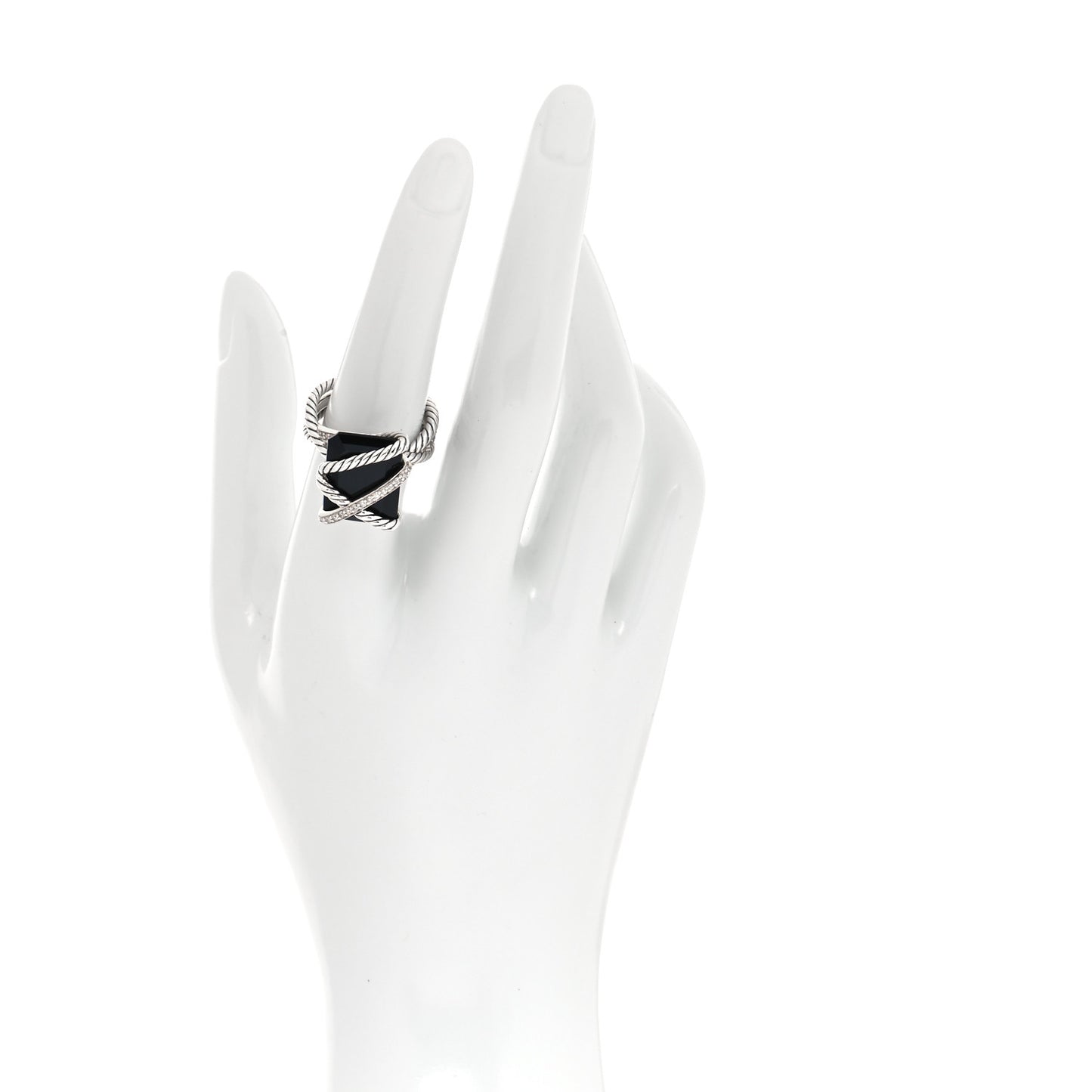 Sterling Silver Diamond Black Onyx 15mm Cable Wrap Ring 54 7
