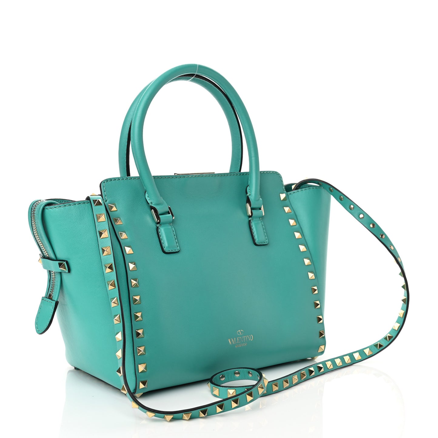 Vitello Small Rockstud Double Handle Tote Opaline Green
