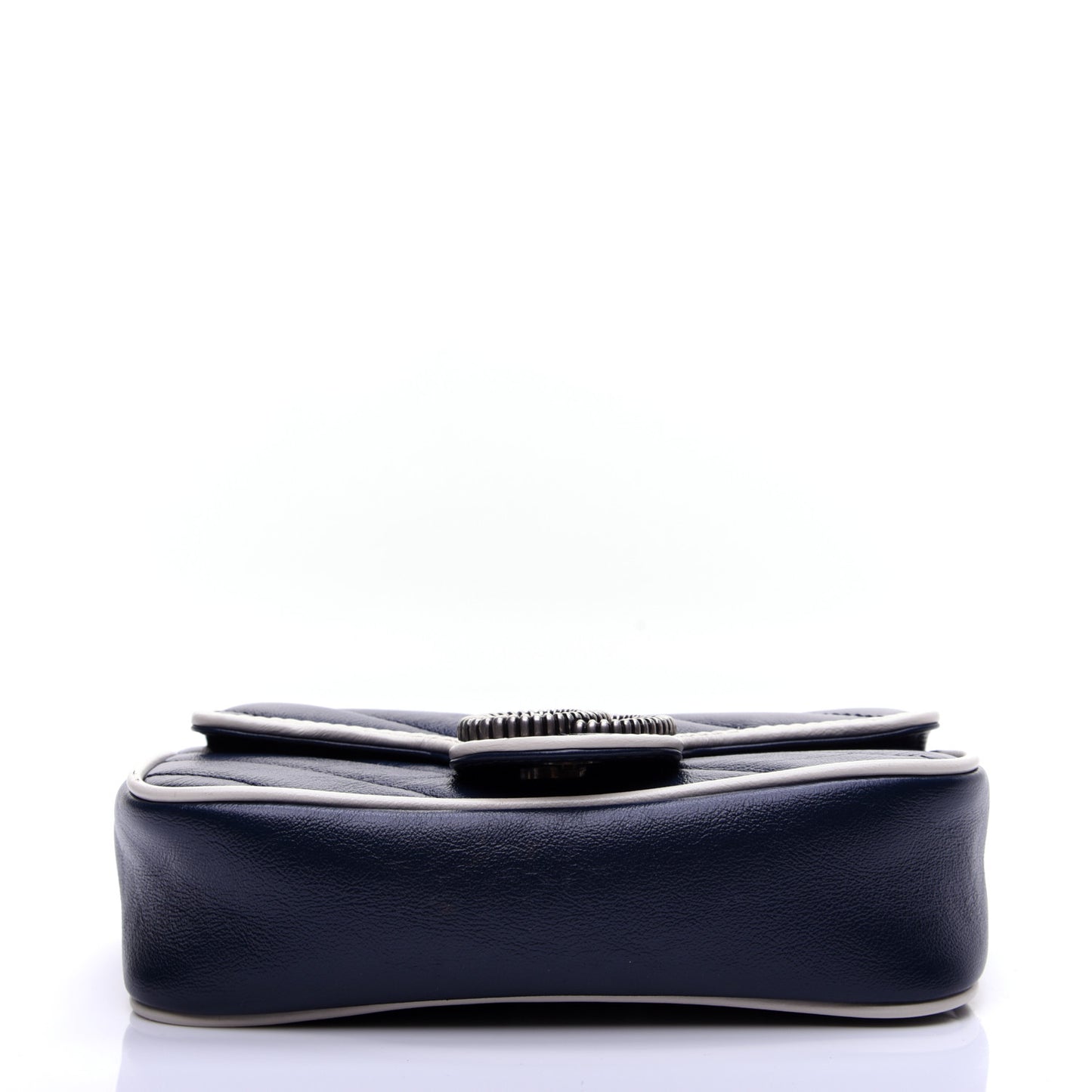 Vintage Effect Calfskin Matelasse Diagonal Super Mini Torchon GG Marmont Shoulder Bag Blue Agata Mystic White
