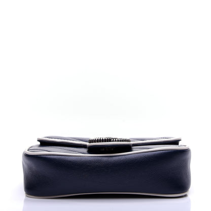 Gucci Vintage Effect Calfskin Matelasse Diagonal Super Mini Torchon GG Marmont Shoulder Bag Blue Agata Mystic White 10 of 15