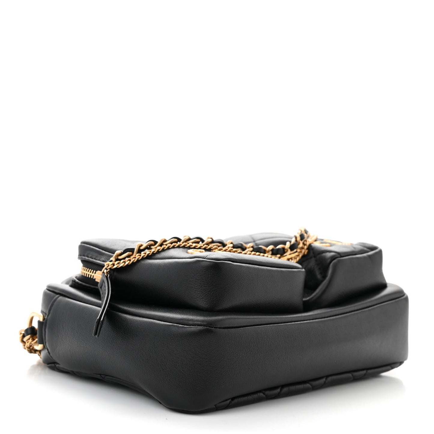 Calfskin Quilted Small Camera Case Black