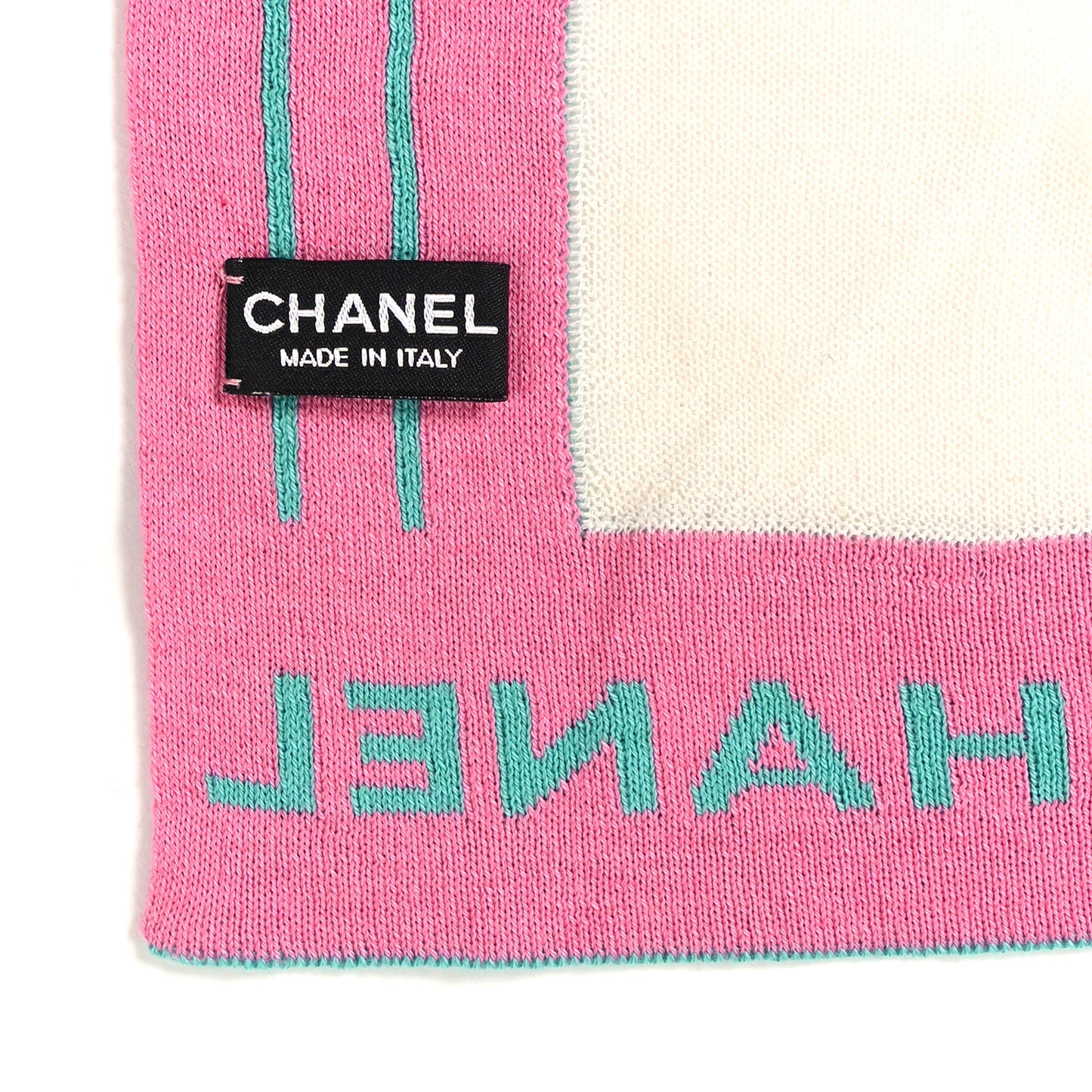 Cashmere Silk Knit CC Scarf Ivory Pink Blue
