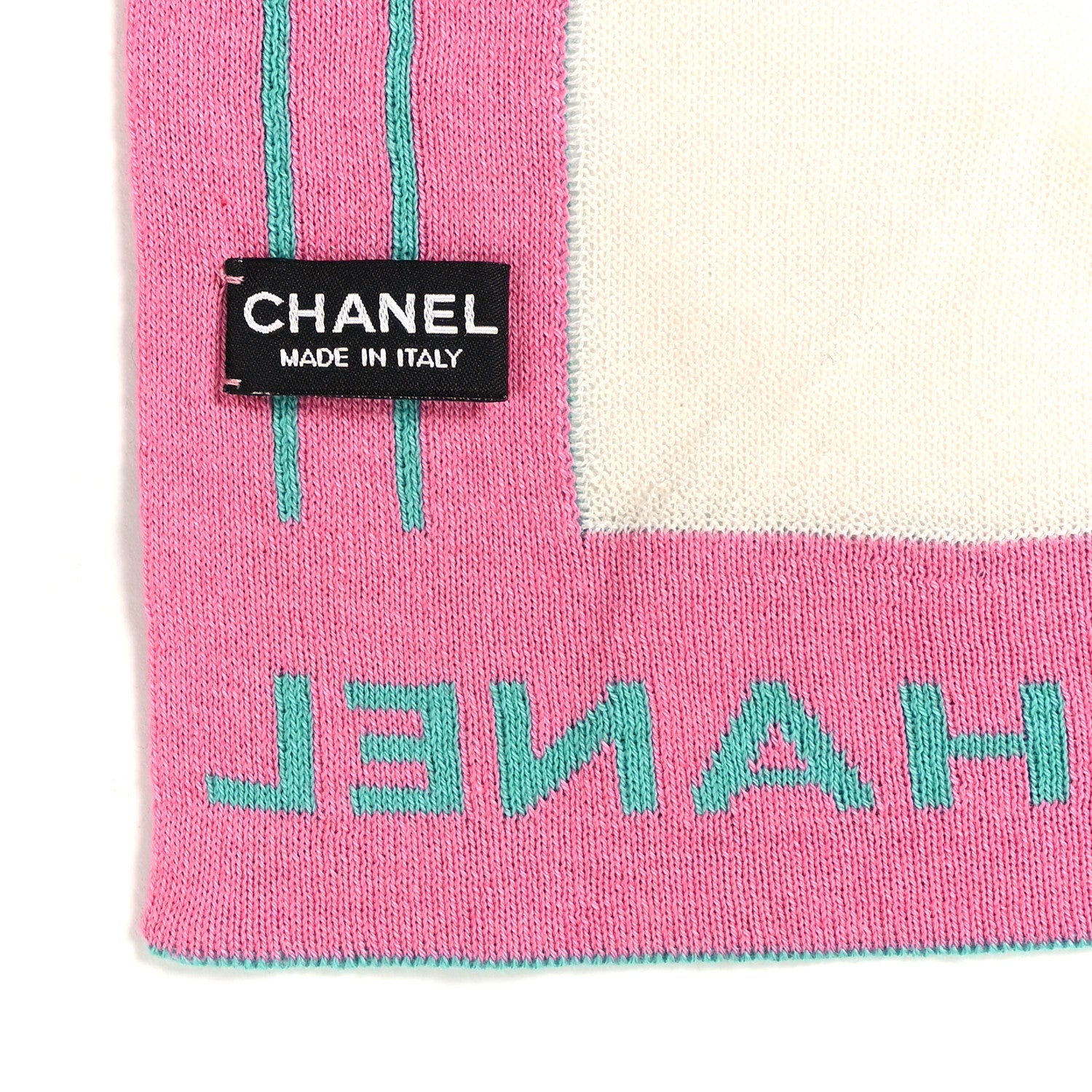 Chanel Cashmere Silk Knit CC Scarf Ivory Pink Blue 3 of 4