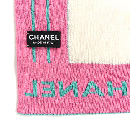 Chanel Cashmere Silk Knit CC Scarf Ivory Pink Blue 3 of 4