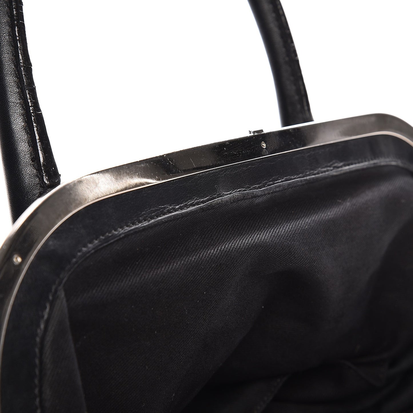 Calfskin Stitched Expandable Frame Bag Black