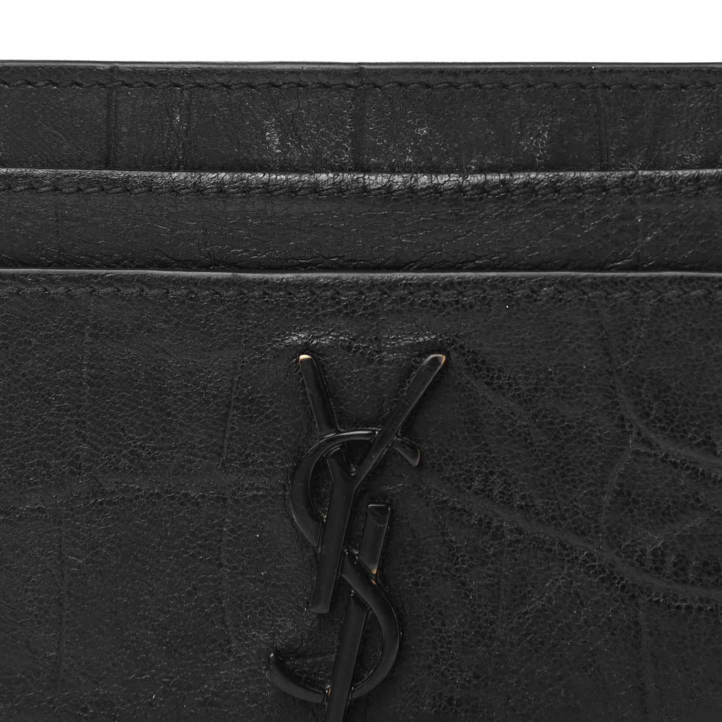 Calfskin Crocodile Embossed Monogram Credit Card Case Black