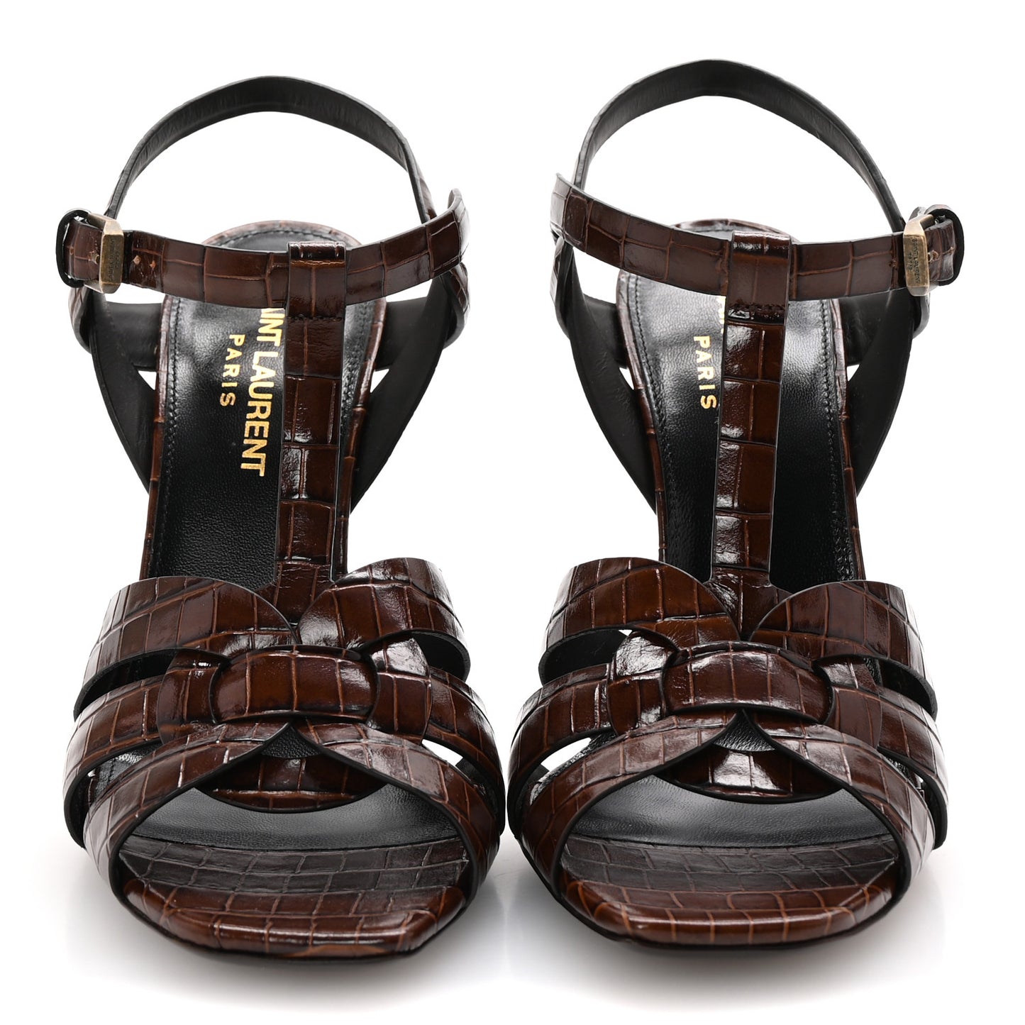 Calfskin Crocodile Embossed Tribute 105 Sandals 36.5 Moro