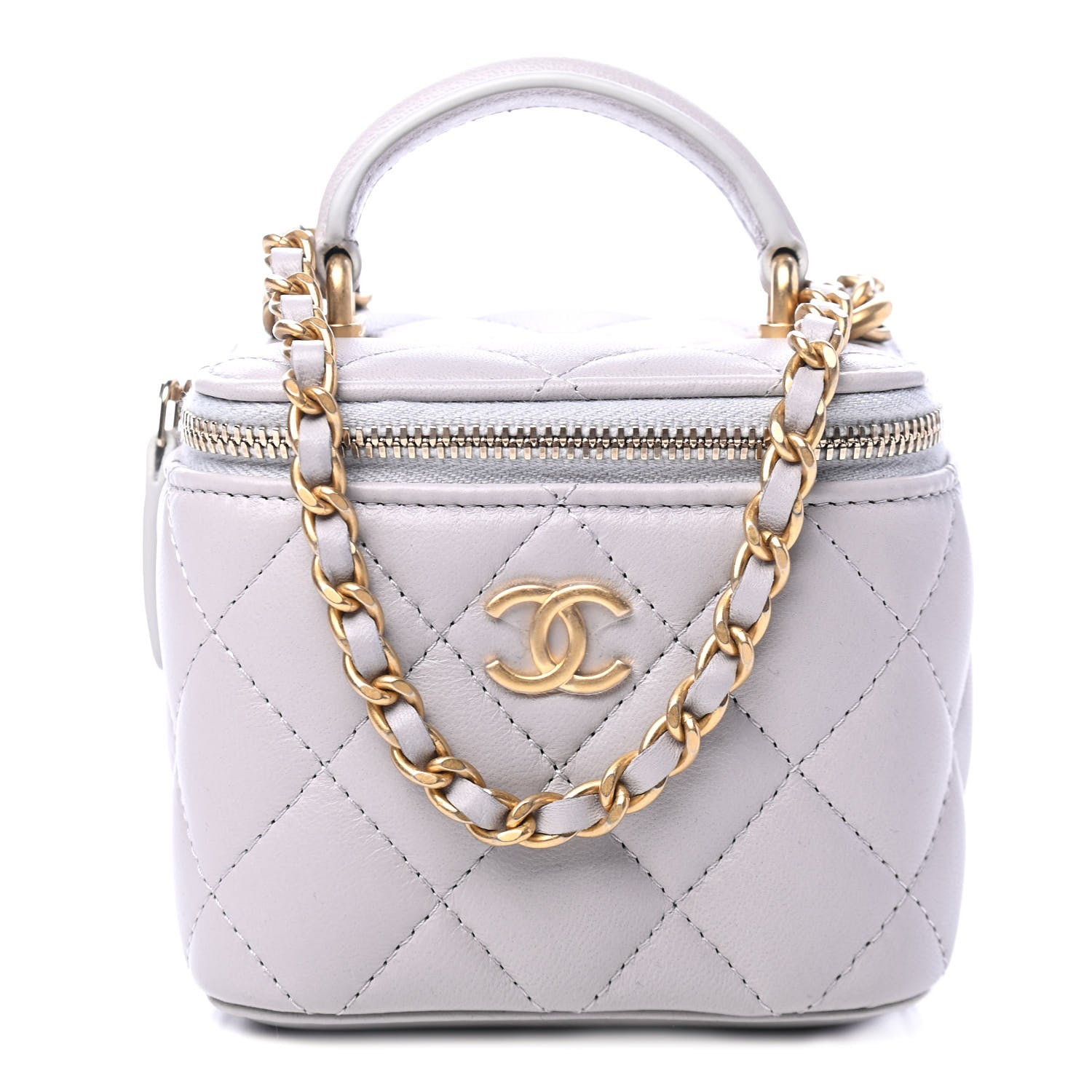 Chanel Lambskin Quilted Top Handle Mini Vanity Case With Chain Grey 1 of 4