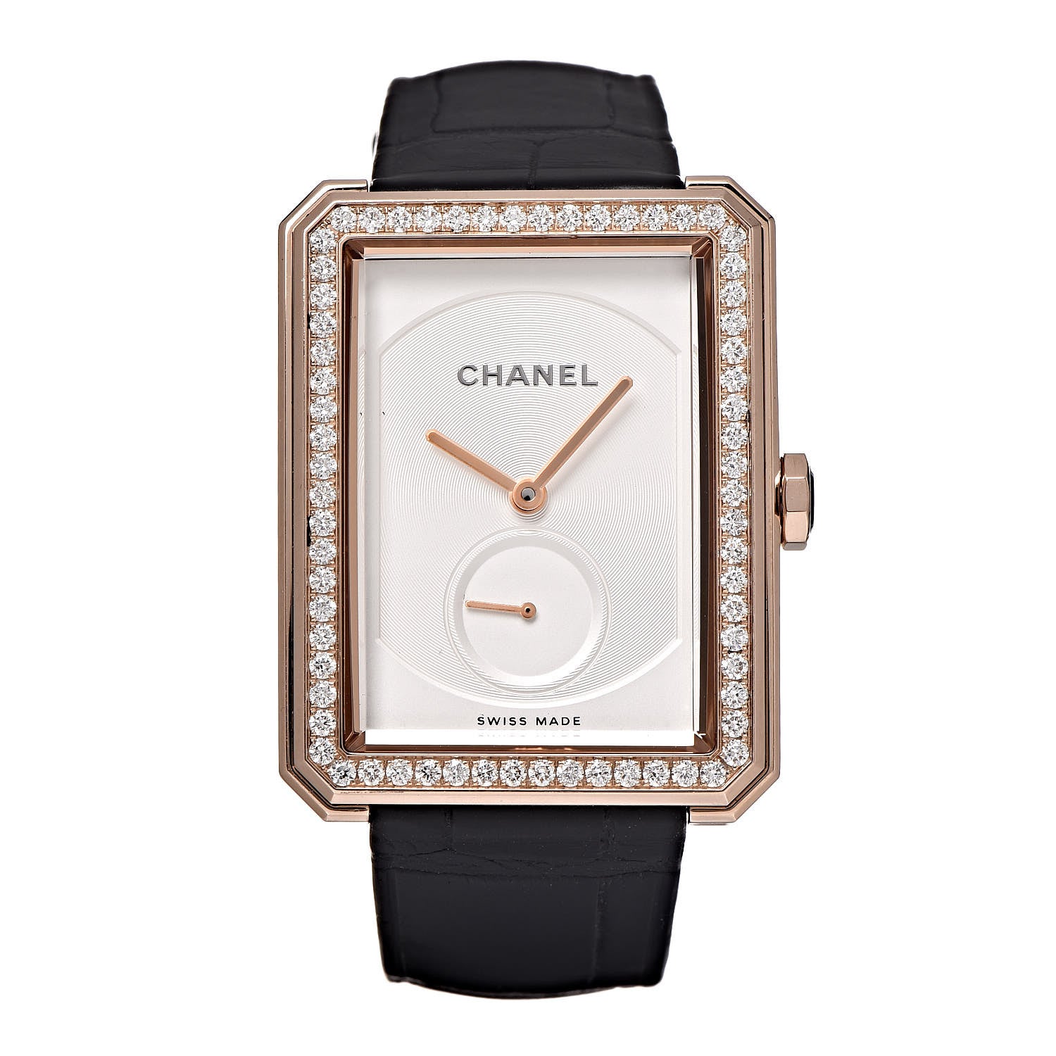 Chanel 18K Beige Gold Alligator Diamond Bezel 29mm Boy-Friend Manual Winding Watch Black 1 of 10