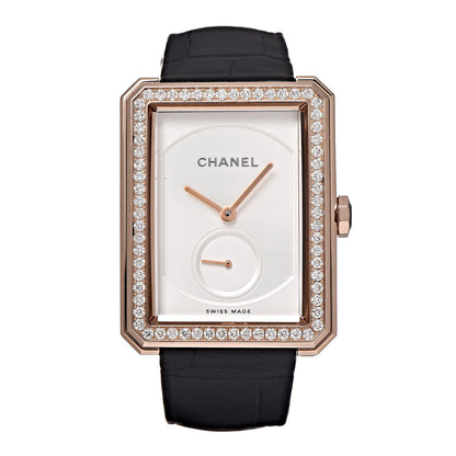 Chanel 18K Beige Gold Alligator Diamond Bezel 29mm Boy-Friend Manual Winding Watch Black 1 of 10