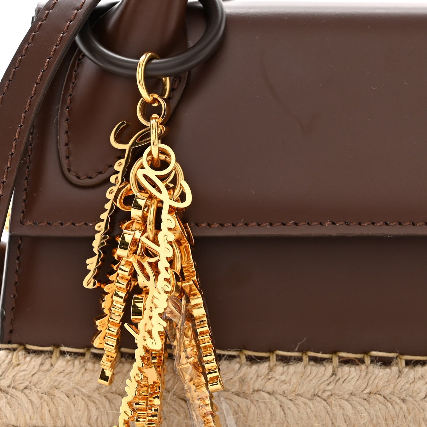 Calfskin Raffia Le Chiquito Long Cordao Brown
