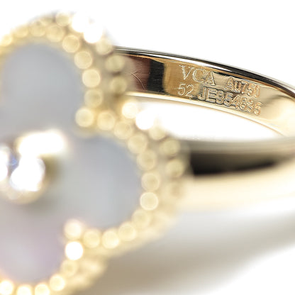 Van Cleef & Arpels 18K Yellow Gold Diamond Mother of Pearl Vintage Alhambra Ring 52 6 5 of 6