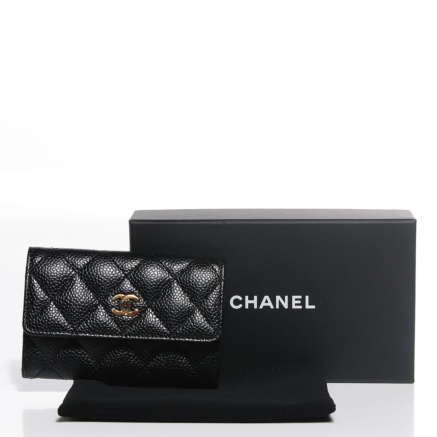 Caviar Quilted Flap Card Holder Black