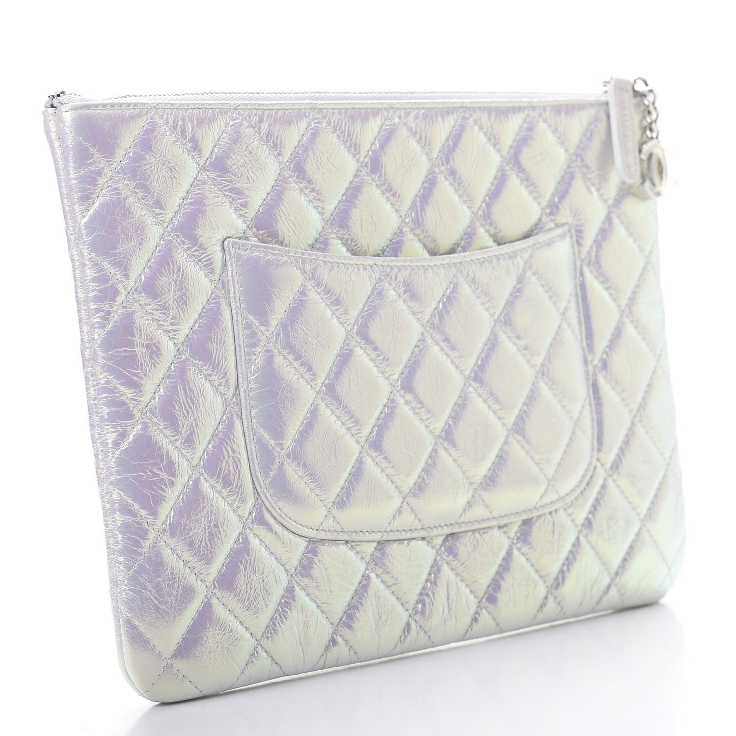 Iridescent Crumpled Calfskin CC Ripples Medium Cosmetic Case White
