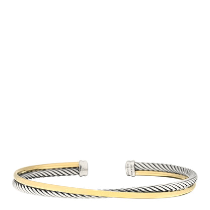 David Yurman Sterling Silver 18K Yellow Gold 3mm Crossover Cuff Bracelet 1 of 3