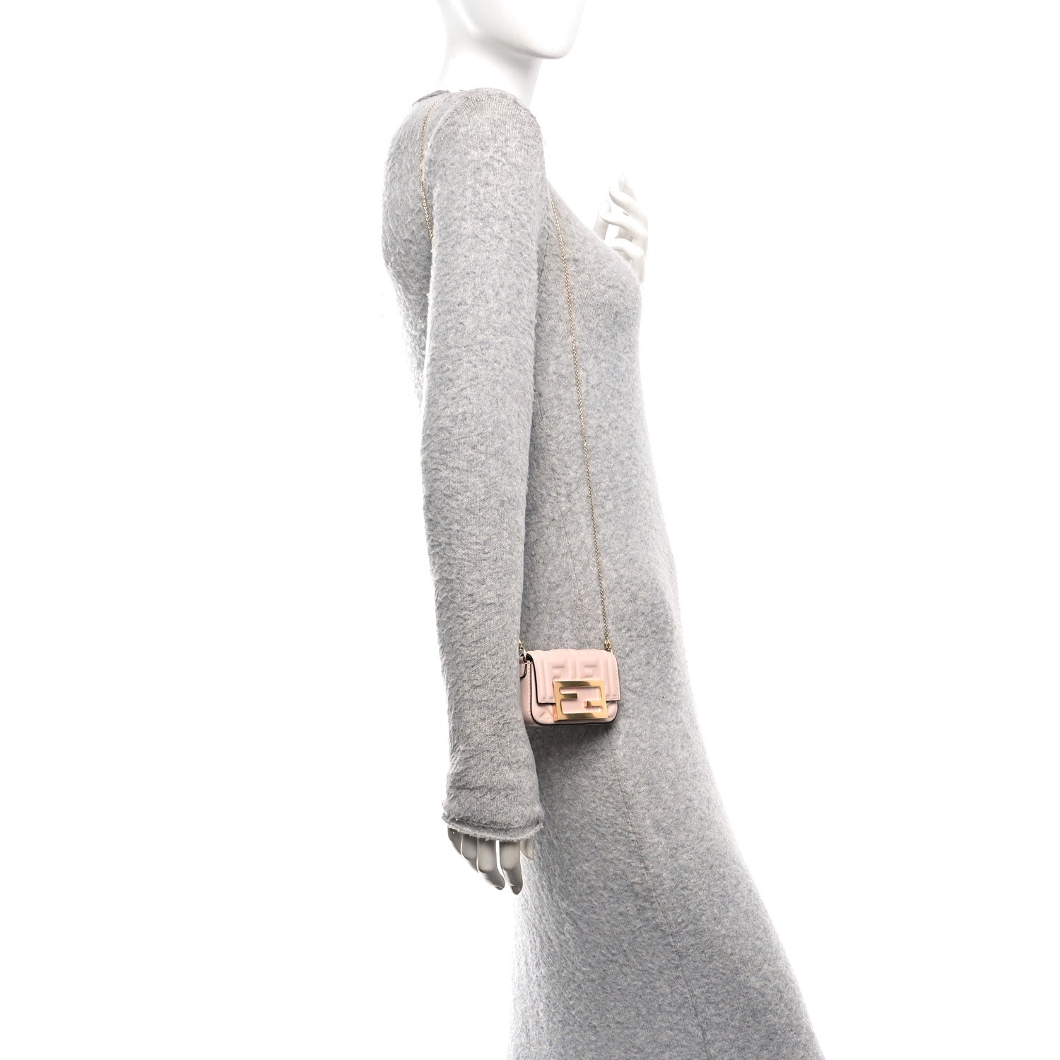Fendi Nappa Matisse FF Embossed Nano Maxi Buckle Baguette Charm Rosa Quarzo 2 of 10