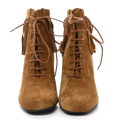 Saint Laurent Suede Babies 90 Fringe Ankle Boots 37 Light Tan 2 of 9