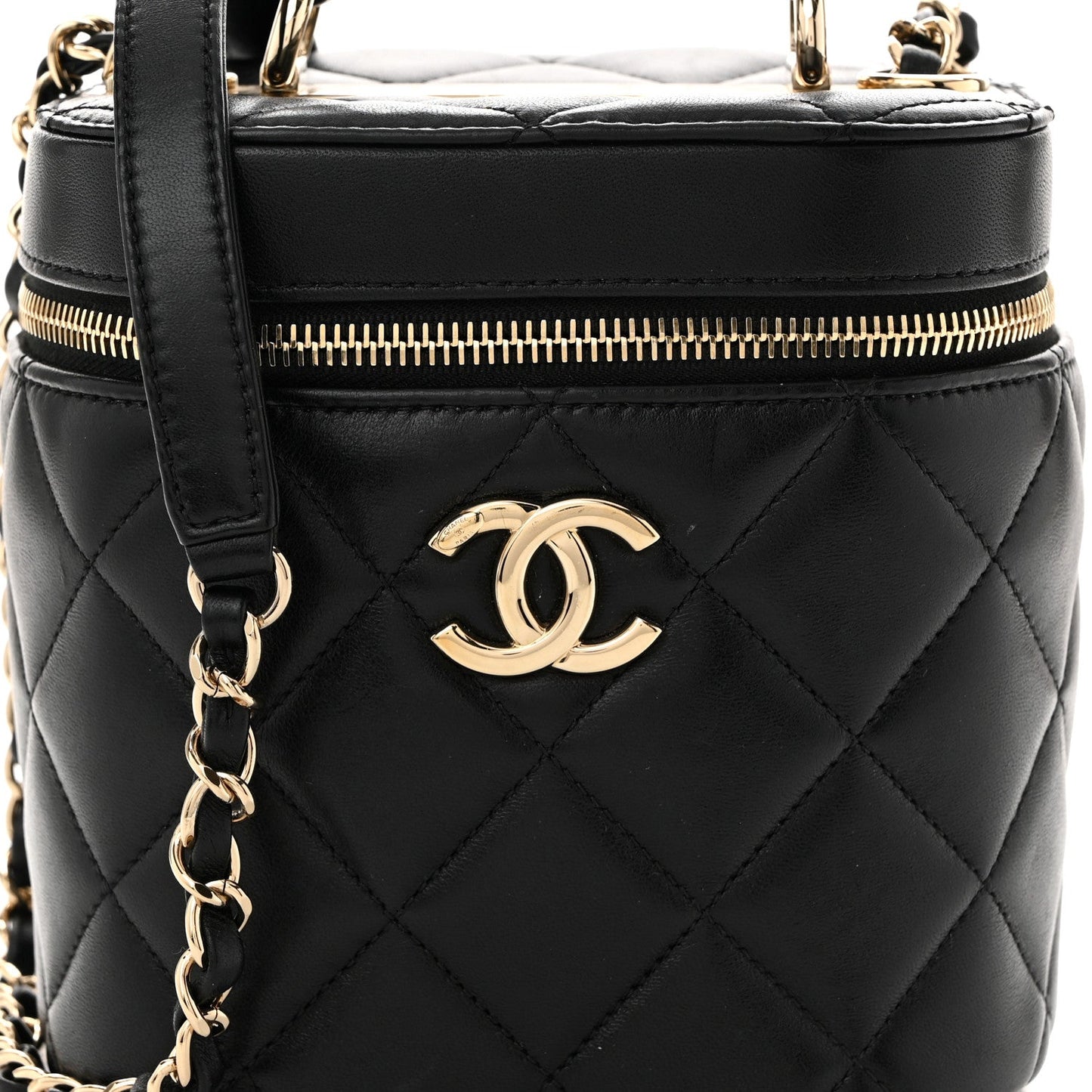 Lambskin Quilted Trendy Vanity Case Black