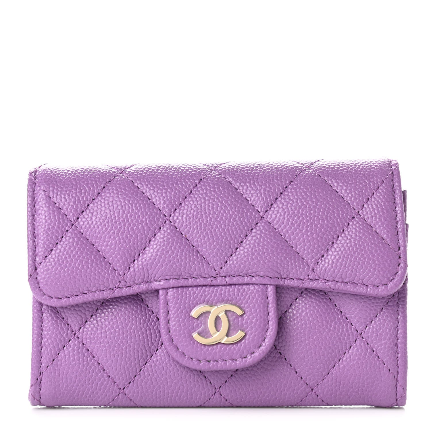 Chanel Caviar Quilted Flap Card Holder Wallet Purple 1 of 8