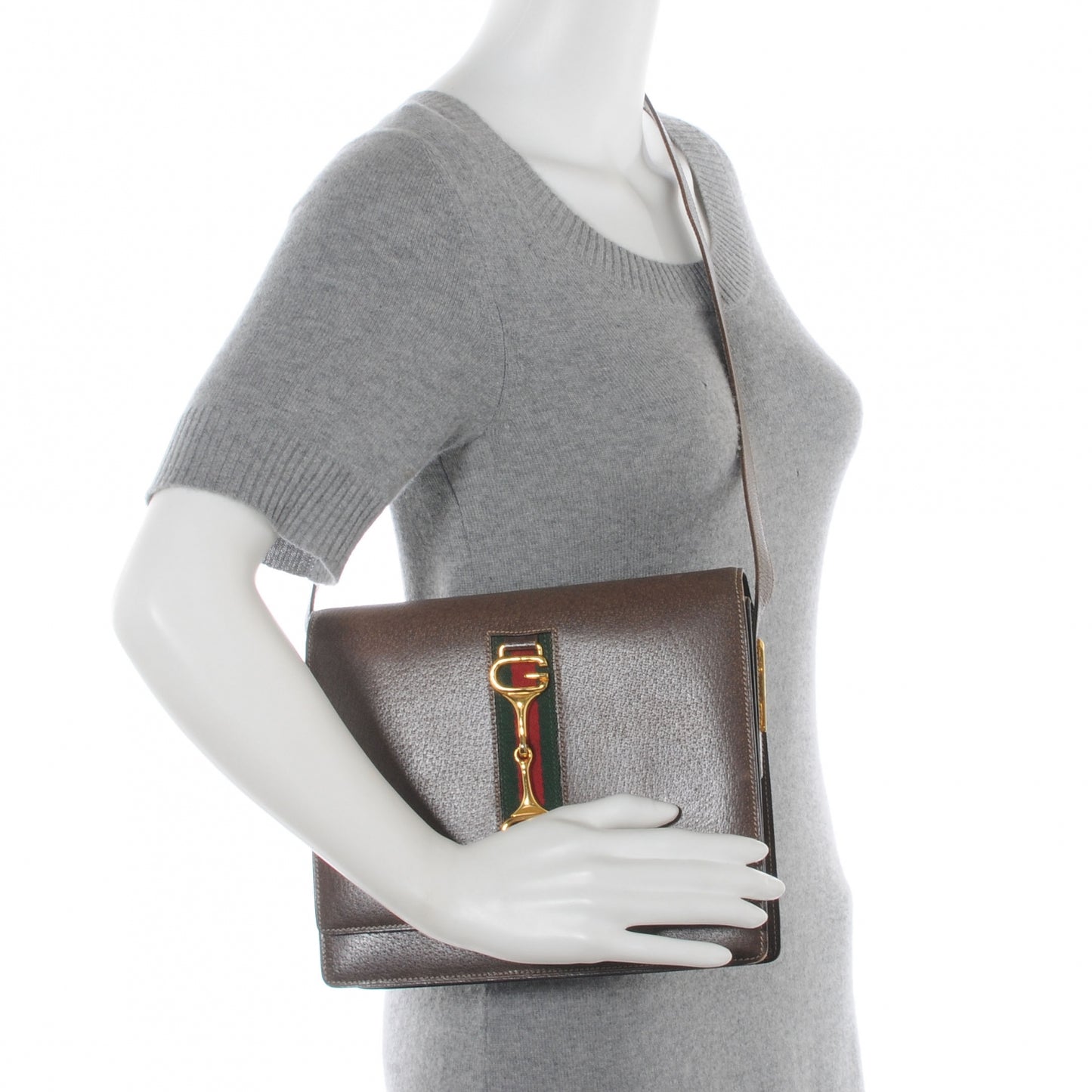 Calfskin Web Horsebit Shoulder Bag Brown
