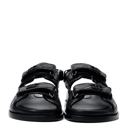 Chanel Lambskin Velcro Dad Sandals 35 Black 2 of 10