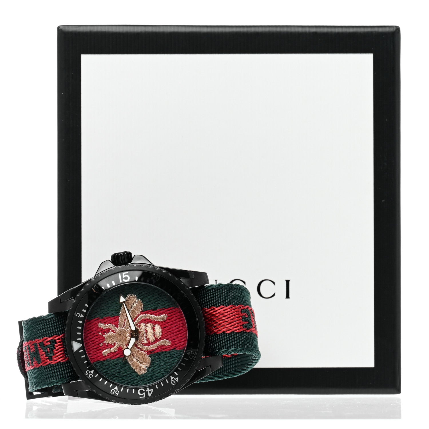 Gucci Stainless Steel Nylon 45mm Le Marche Des Merveilles Bee Quartz Watch Green 5 of 5