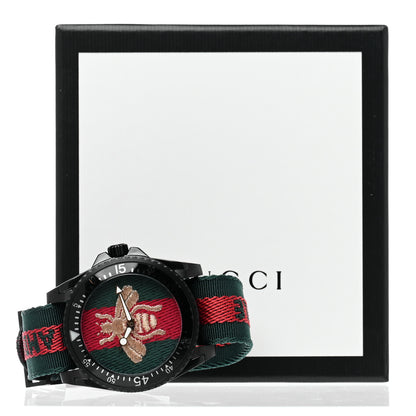 Gucci Stainless Steel Nylon 45mm Le Marche Des Merveilles Bee Quartz Watch Green 5 of 5
