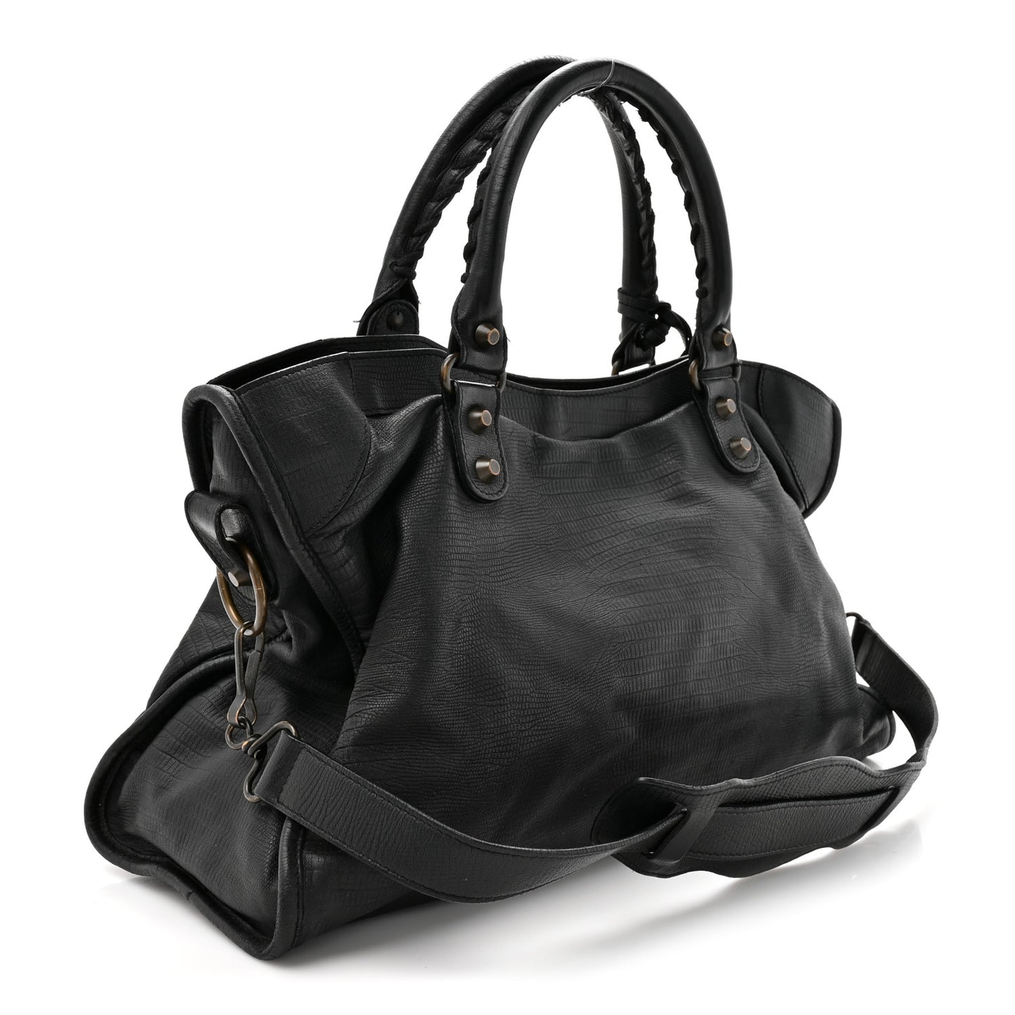 Calfskin Lizard Embossed Classic Hardware City Black