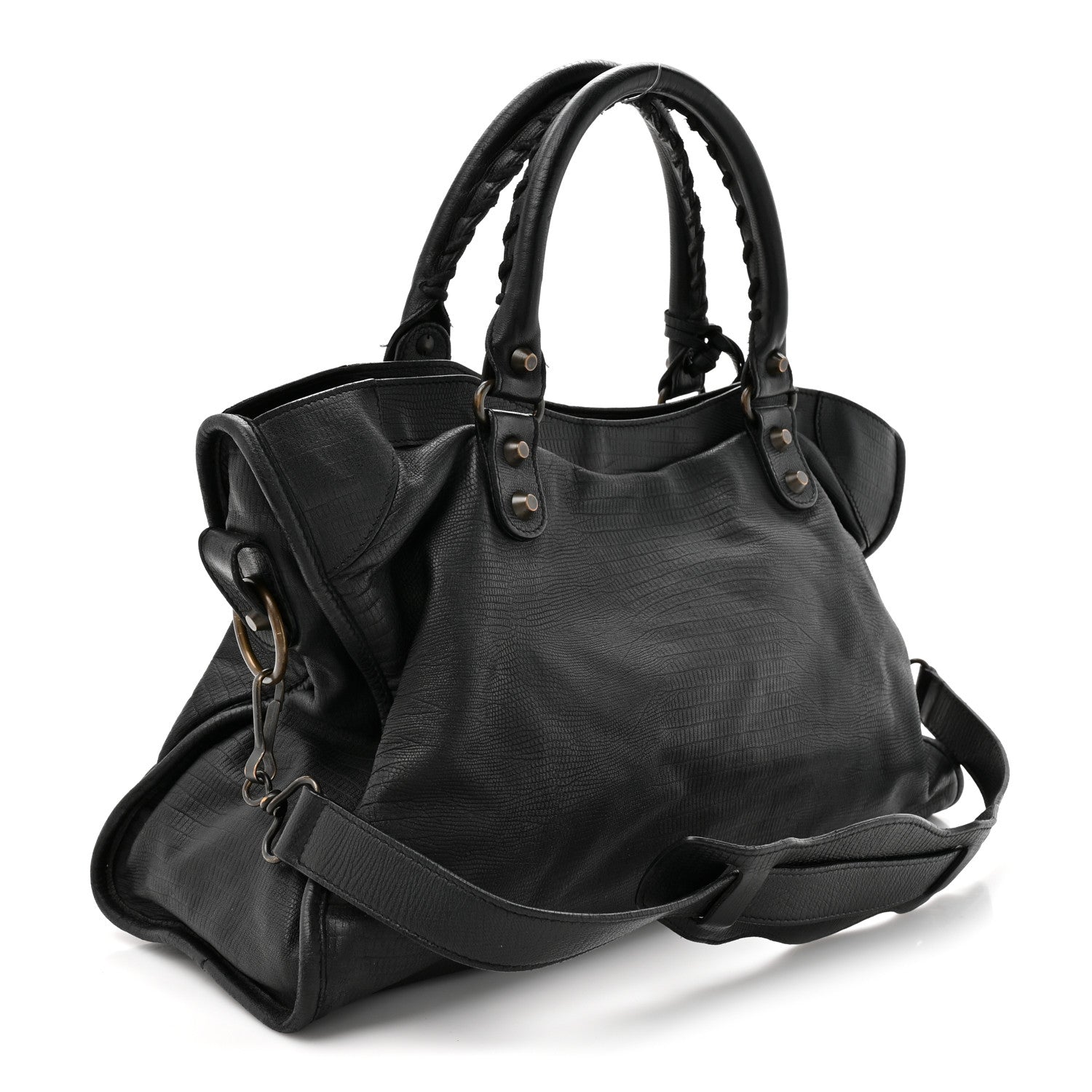 Balenciaga Calfskin Lizard Embossed Classic Hardware City Black 4 of 14