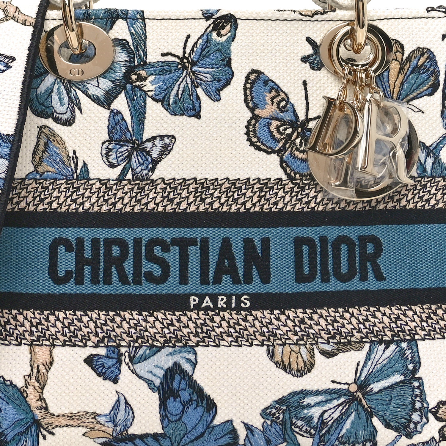 Christian Dior Canvas Toile de Jouy Mexico Embroidered Medium Lady D-Lite White Blue Multicolor 7 of 9