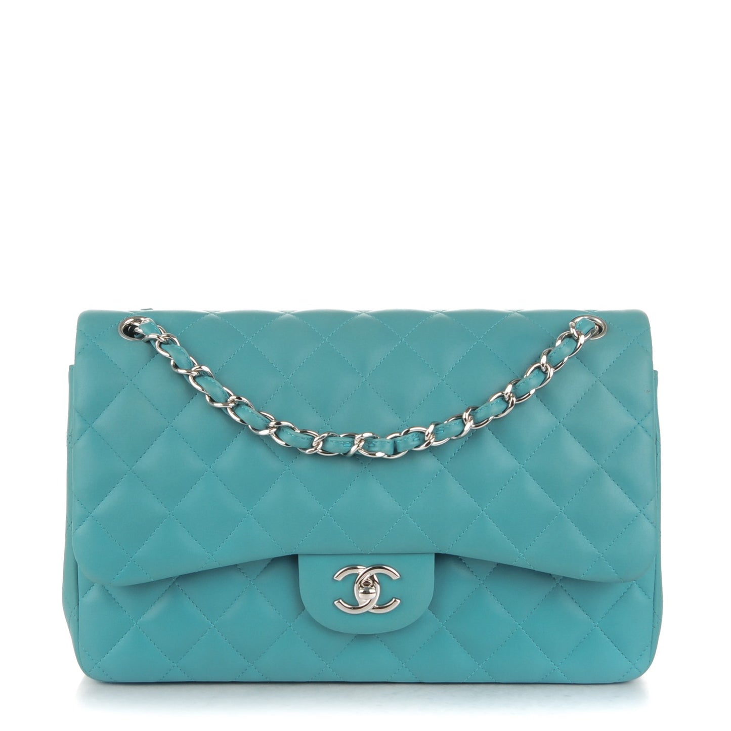 Lambskin Quilted Jumbo Double Flap Turquoise